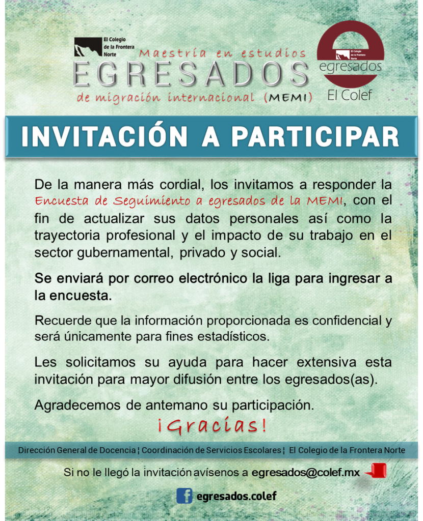 INVITACIÓN A PARTICIPAR Encuesta de seguimiento a egresados Maestría